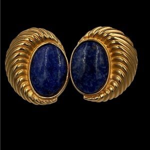 Huge Vintage Lapis Glass 1980’s Clip Earrings
